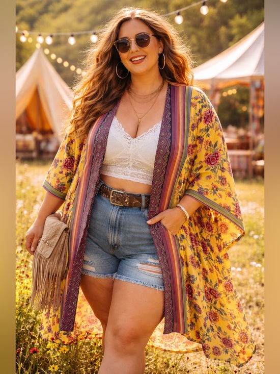 Romantic Gypsy Sweaters - Boho Kimono by Romantic Gypsy 3X -colorful bright floral